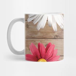 Pink, Yellow, White Flowers on Wood Mug